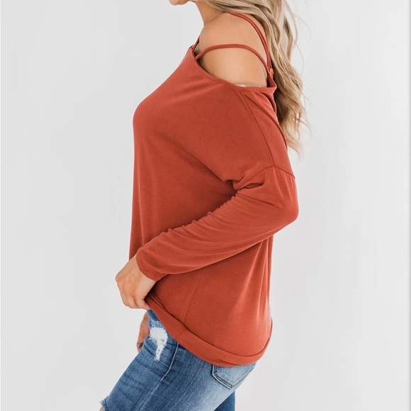 Something New Cold Shoulder Top- Soft Rust - Picture 8 of 12